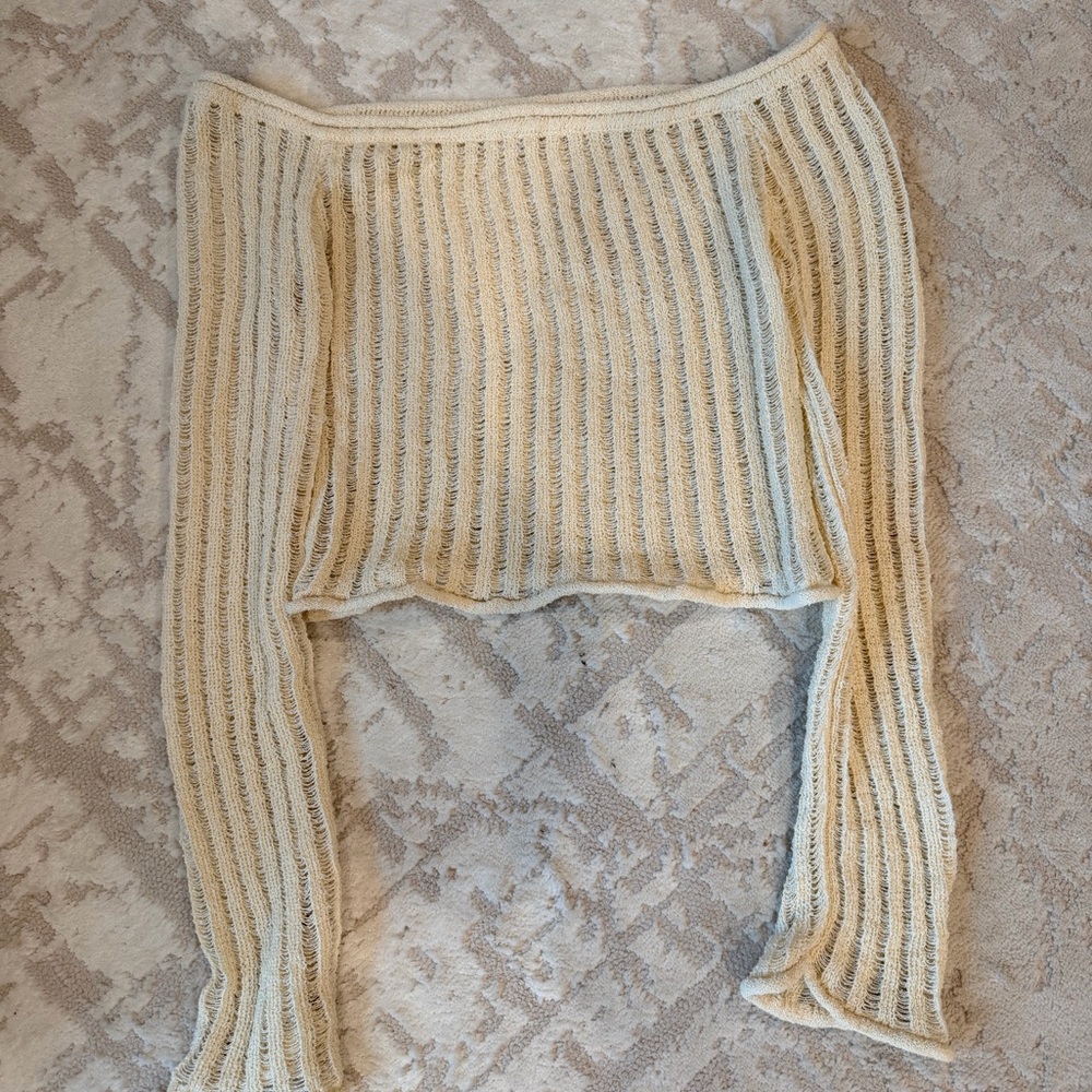 Cotton On Cream Ribbed Off-Shoulder Long Sleeve Top
